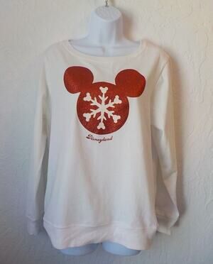 Disney Parks White T-Shirt Sweatshirt Size Large Long Sleeve Red Mickey Print